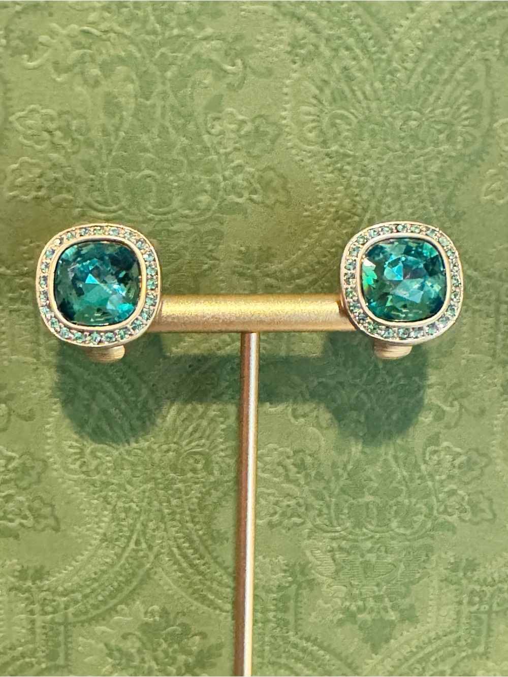 Givenchy Emerald Green Cushion Crystal Stud Clip-On Earrings